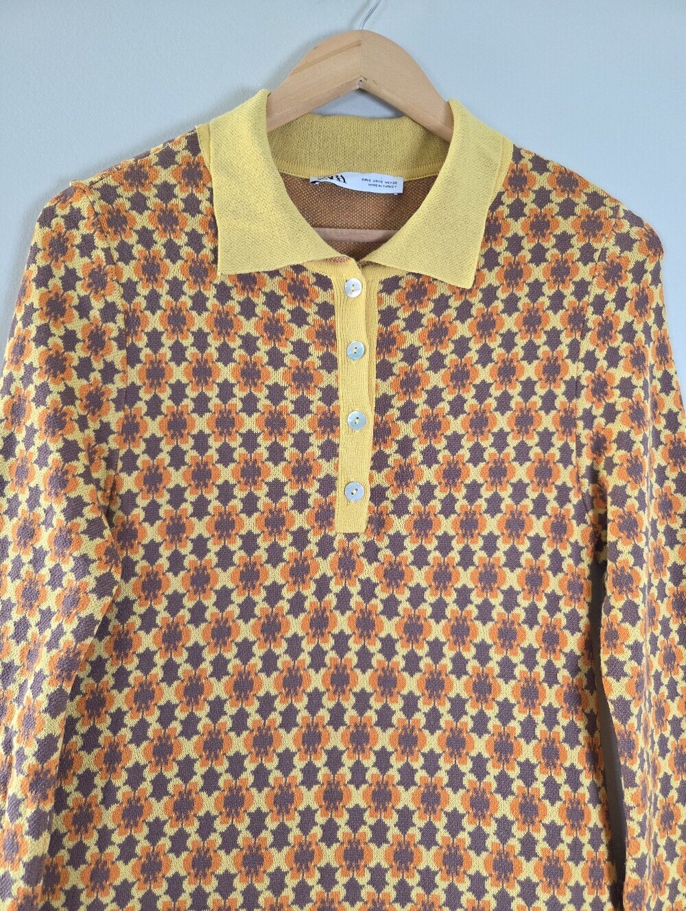 ZARA Women's Retro Vintage Floral Jacquard Knit Mini Dress Orange Brown Small - Picture 7 of 15